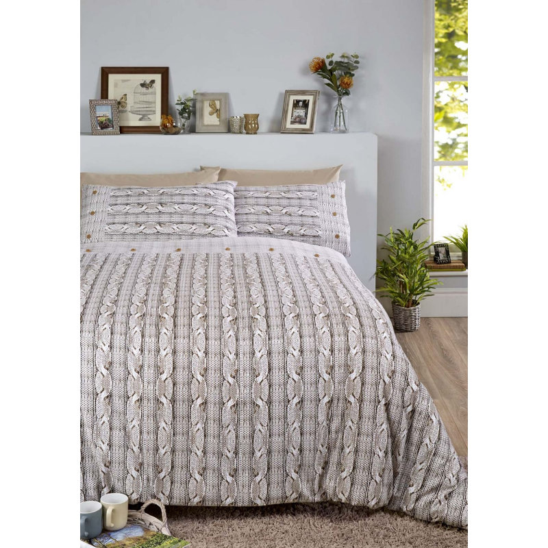 Emmanuella Striped Duvet Cover Set with Pillowcases Included, Double - 2 Standard Pillowcases, Brown