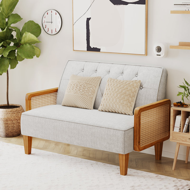 Bemidji Upholstered 43'' Loveseat, Gray 100% Linen