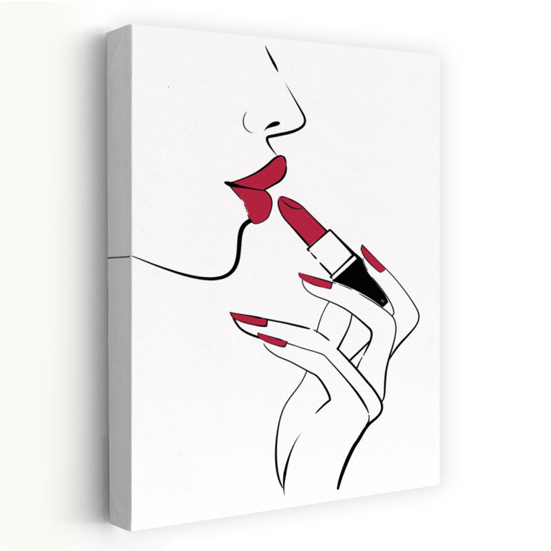 Red Lipstick Elegance Contemporary Elegant Minimalist Portrait Wall Art Print 1 Piece Wrapped Canvas Wall Art
