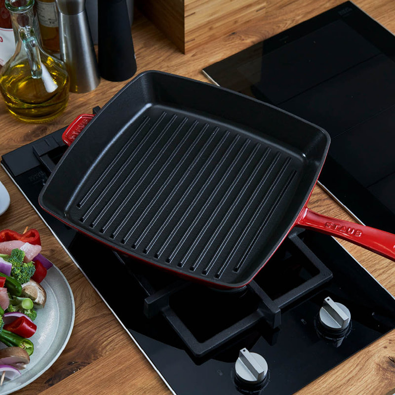 Staub Cast Iron Square Grill Pan, Cherry, 12" x 12"