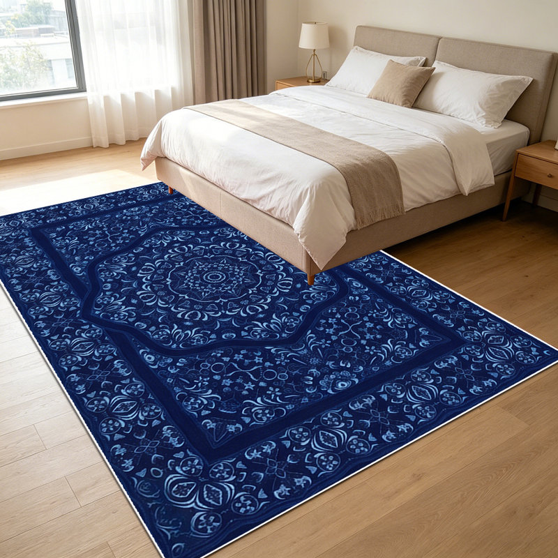 1PC Vintage Navy Blue Bohemian Medallion Floral area rugs, Soft and Comfortable, easy-to-maintain, machine washable Indoor floor mat, suitable for living room, bedroom, dining room, hallway, entryway, backyard patio, Home Decor, Outdoor Decor.