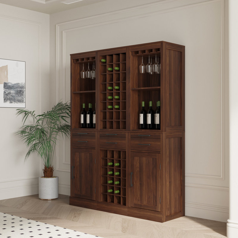 Armoire 32 bouteilles en noyer brun - Buffet modulaire pour votre maison avec fentes