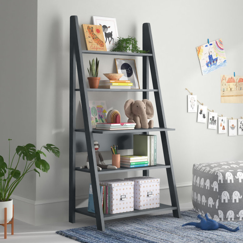 Gardi 175.5cm H x 64cm W Ladder Bookcase, Dark Grey, 84.2 cm x 17.5.4 cm x 36.7 cm