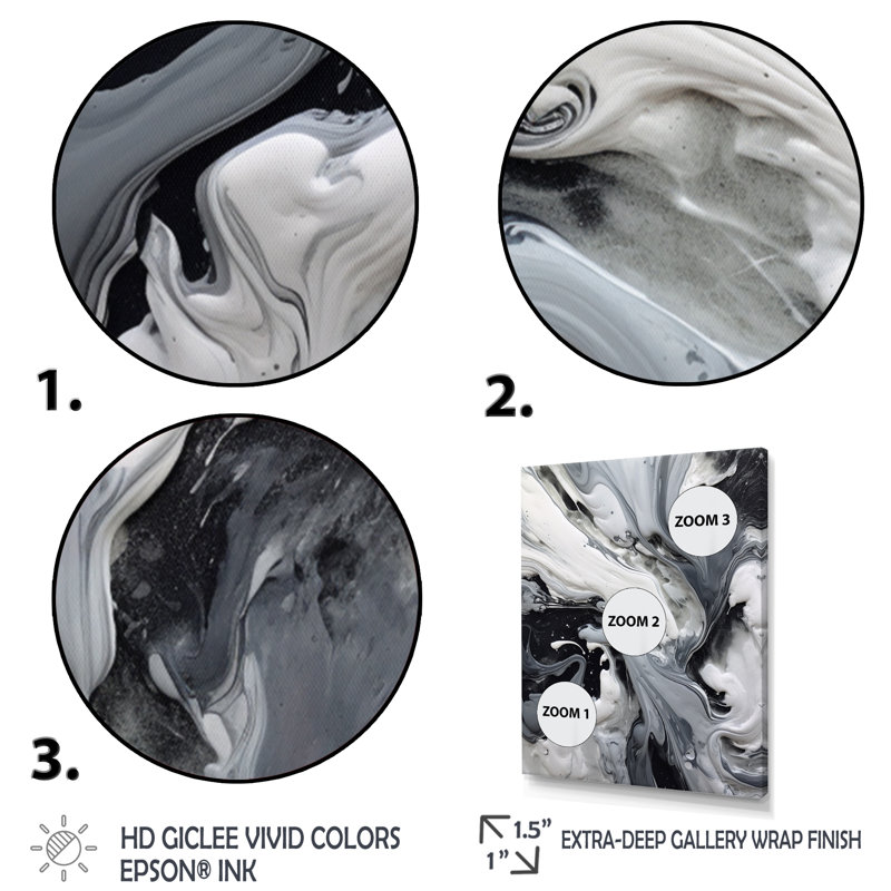 «Black and Grey Harmony In Chaos», reproduction d'art sur toile abstraite, H 40 po x l 30 po, Noir