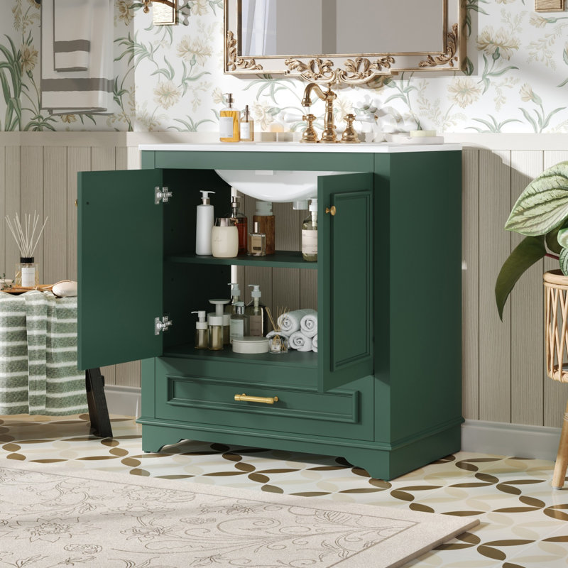 Meuble-lavabo simple 30 po avec lavabo en céramique sans miroir, Green