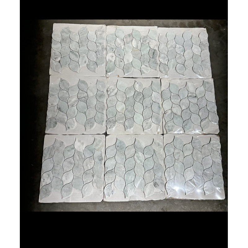 12" x 13" Premium Ming Grey Marble Leaf Pattern Mosaic Wall & Floor Tile