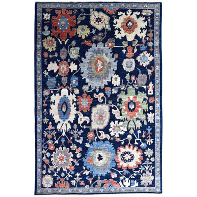 Tapis unique nouvel âge 6 pi 1 po x 9 pi 3 po Harshang en bleu / bleu marine / rouille