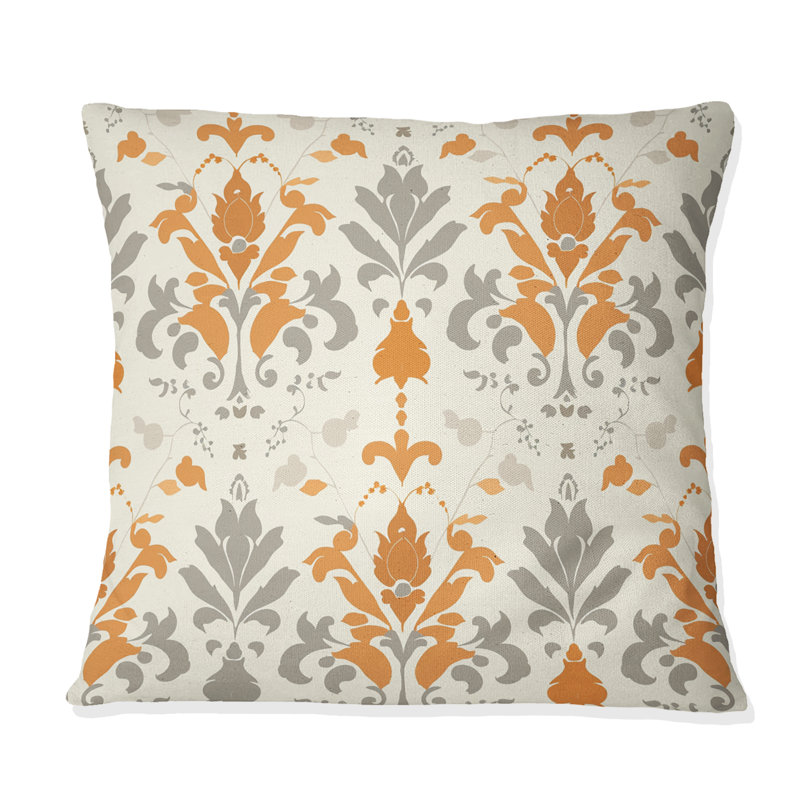 Imprimé damassé orange - Coussin Country, H 16 po x l 16 po, Carrée