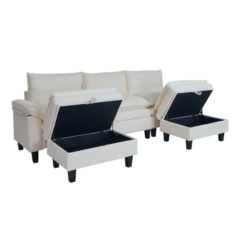 118” U-Shaped Living Room Corduroy Sofa Modular Set, Beige