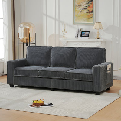 Demagu 84.25-Inch Three-Seater Corduroy Sofa With Innovative Storage And High-Density Cushions