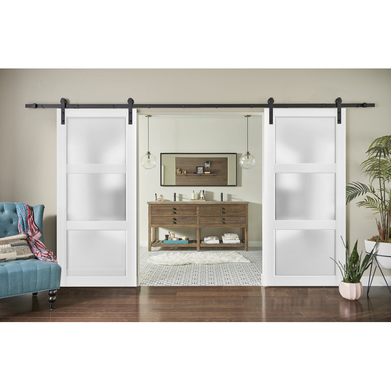 Portes de grange en verre givré Lucia avec quincaillerie d'installation, 48 po x 80 po