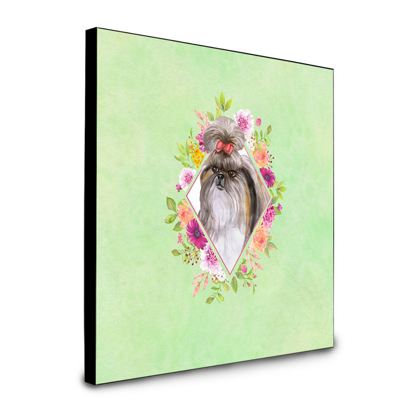 Panneau mural Dollman Flowers, Vert, Shih Tzu 3