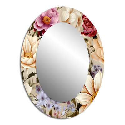 Spring Bouquet Botanical Pattern - Floral Oval Decorative Mirror On Metal