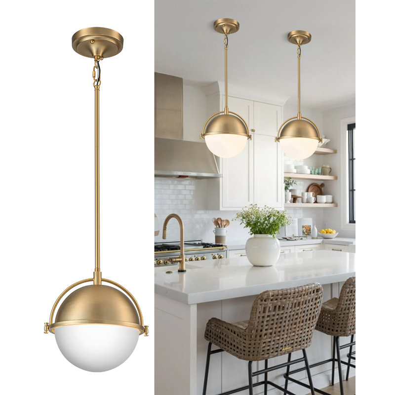 Luminaire suspendu sphérique en verre à 1 lumière de 11 po Blosser, Doré