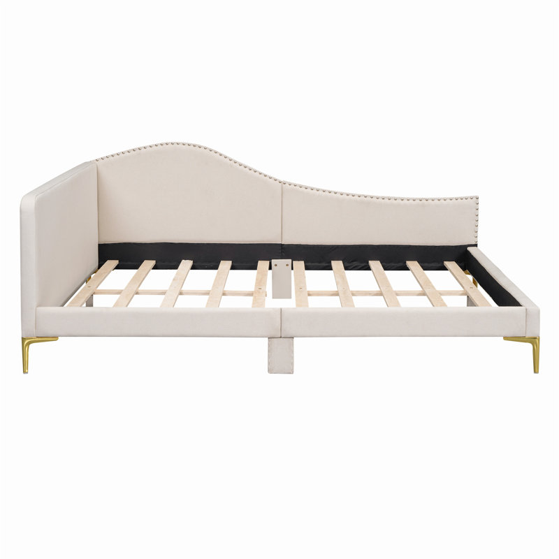 Full Upholstered Daybed With Headboard And Armrest, Beige