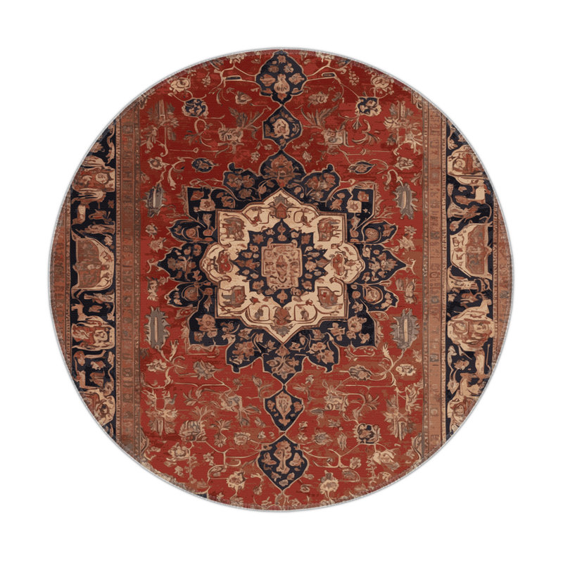 Tapis d'intérieur et d'extérieur brun Persian, Rond 5 pi