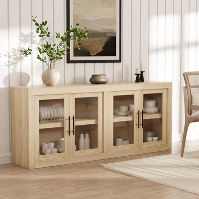 Buffet buffet avec 2 portes en verre, armoire décorative moderne de style campagnard avec rangements, console média en bois pour le salon, la cuisine et le couloir