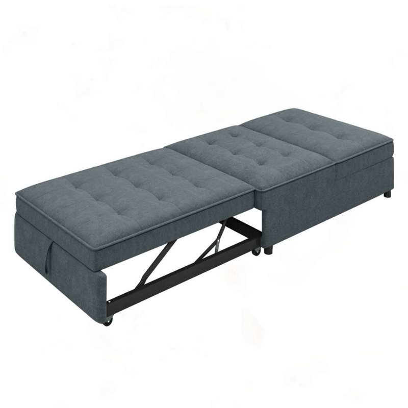 Multi-Function Folding Ottoman sofa Bed, Dark Blue Linen