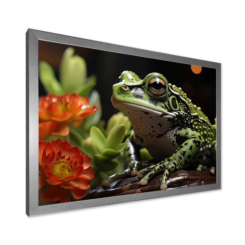 Grenouille amphibienne sérénade - impression, H 30 po x l 40 po x P 1,5 po, Cadre simple argenté