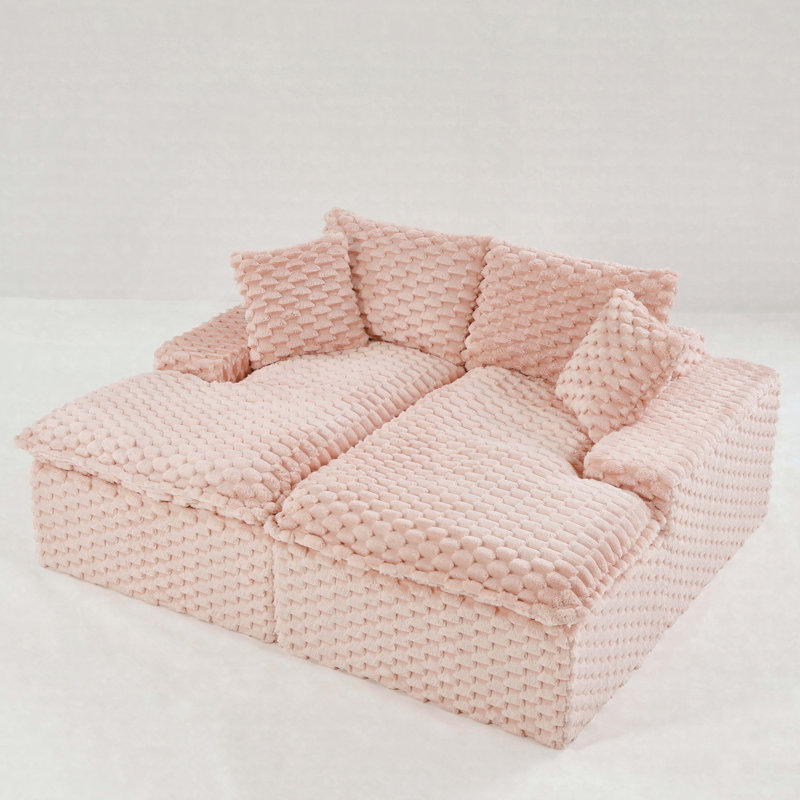 Canapé-lit multifonctionnel en velours rose