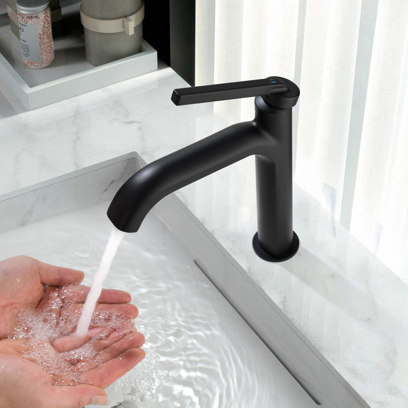 9.04" Solid Brass Single Hole Single Handle Bathroom Sink Faucet With Drain Assembly, Matte Black