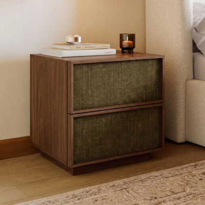 18.9"W Wooden Nightstand with 2 Upholstered Fabric Drawer Fronts