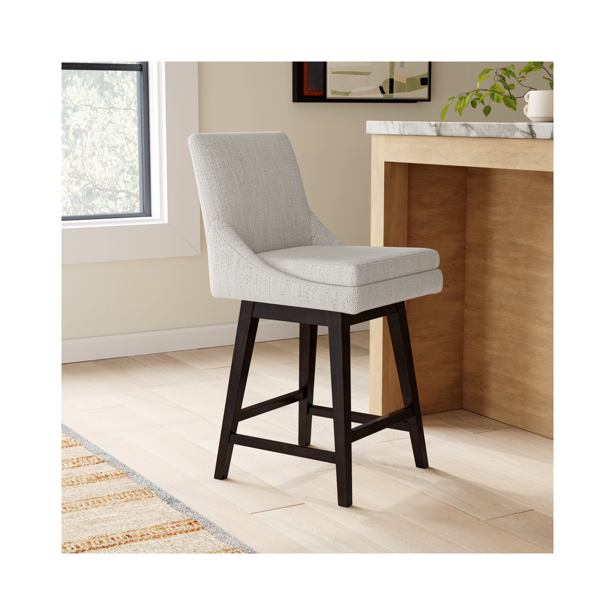 Upholstered Swivel Counter Stool (Set of 2), Prestige Ivory Basketweave/Brown