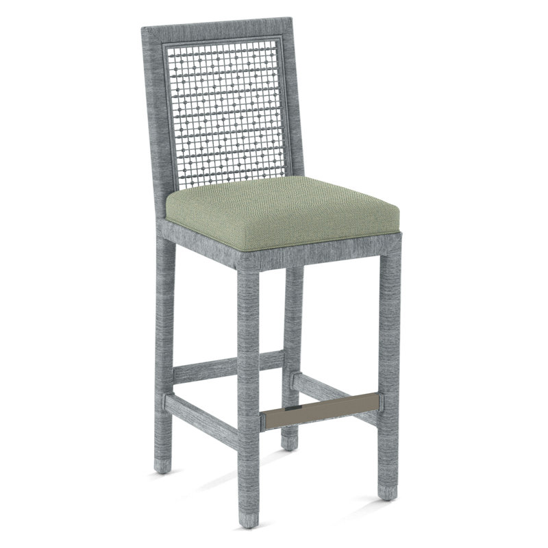 Pine Isle Bar Stool, Sunbrella Beige Pinstripe; 6205-74, Nickel