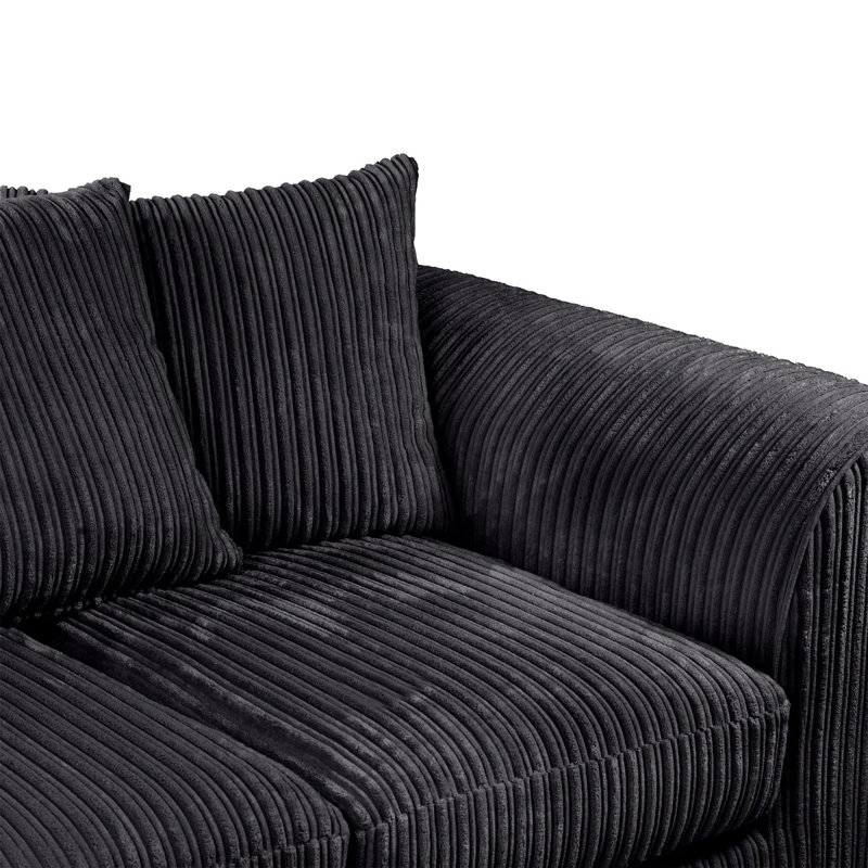 3 Seater Corduroy Sofa, 90cm H x 190cm W x 90cm D, Black