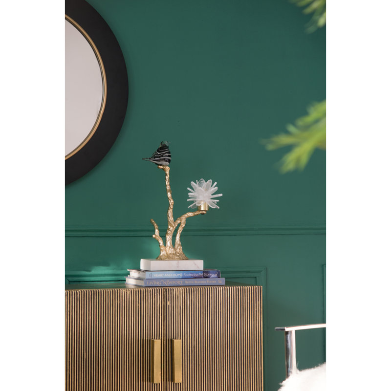Porte-bougie en aluminium avec support en marbre, 8 x 5 x 15 po, Blanc / Doré