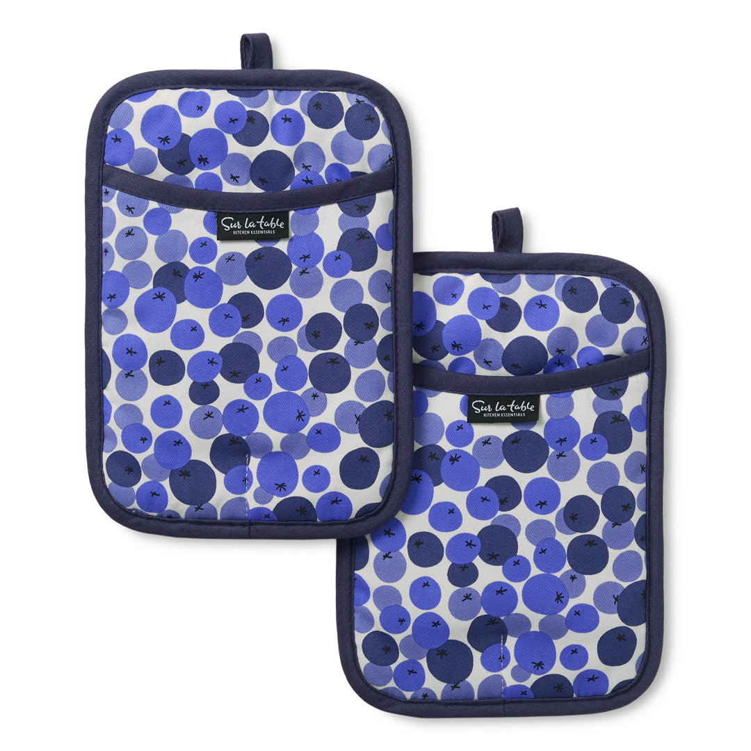 SUR LA TABLE KITCHEN ESSENTIALS Fresh Blueberries Fruit Potholder Set Blue/White 7"x10" (Set of 2) Sur La Table Kitchen Essentials