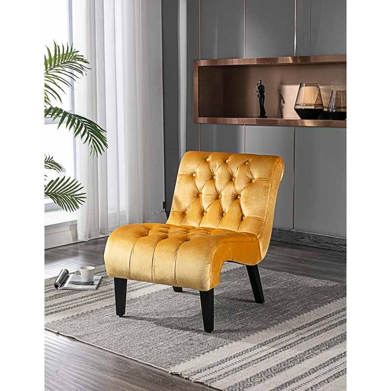 Chaise de salon en velours sans accoudoirs, Velours moutarde