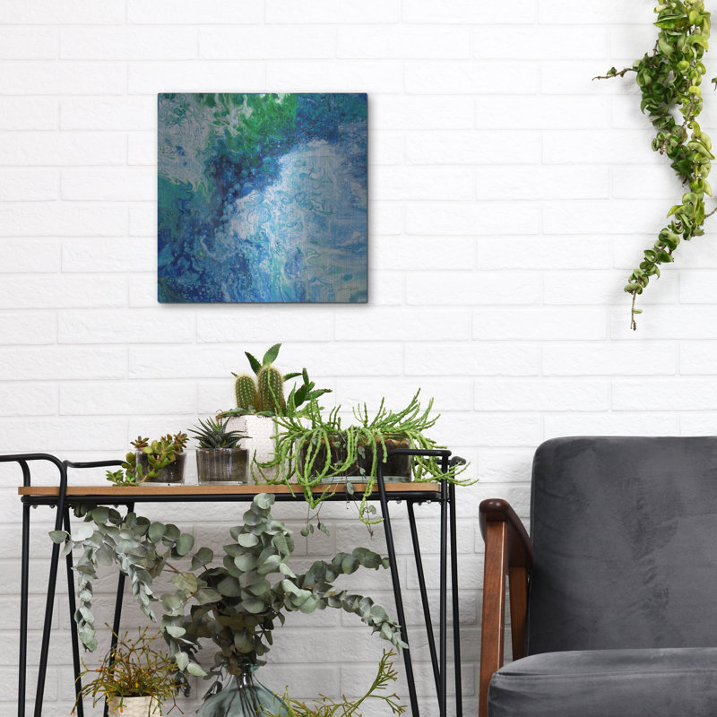  «Blue Lagoon Abstract 1» par Jean Plout, art mural en métal, 12 po x 12 po, 12 po x 12 po
