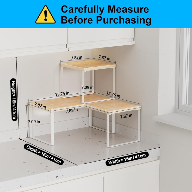 2 Tier Adjustable Stackable Corner Shelves for Kitchen, Bathroom, Spice Rack,