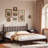 King Size Wood Platform Bed With Gourd Shaped Headboard, Retro Style And Sturdy Wooden Slat Support For Comfortable Sleep-1049822681-812727743