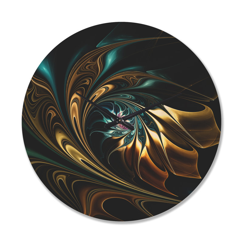 Horloge murale moderne en bois brun et bleu fractal en noir, Très grand