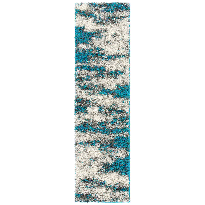 Solana Shag Turquoise/Gray/Ivory Area Rug, Runner 2' x 7'