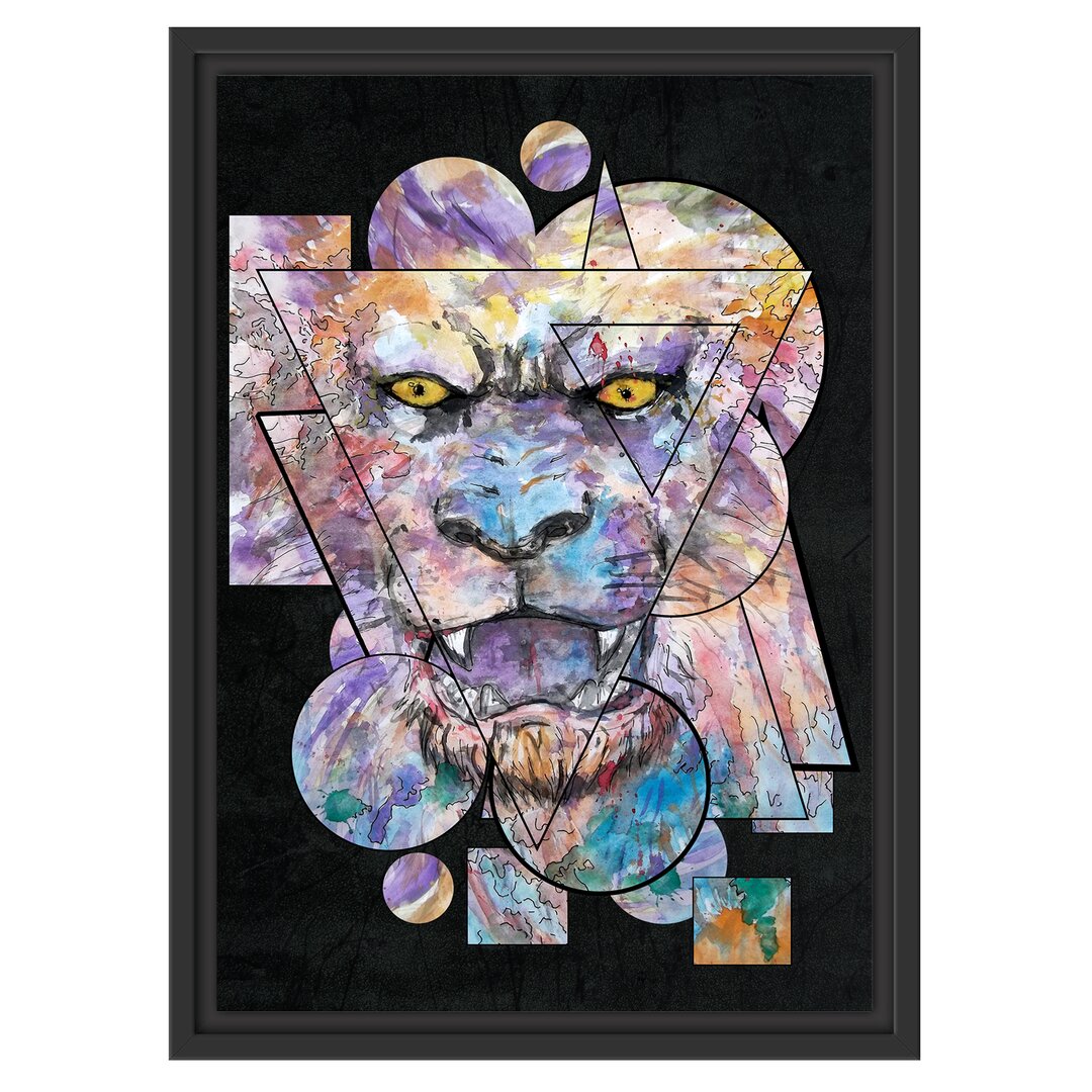 Gerahmtes Wandbild Painted lion black