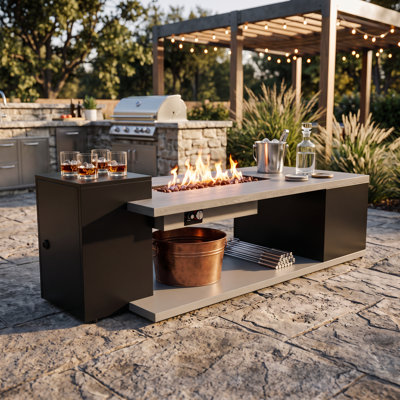Castleman 71.7'' W Smokeless & 50,000 BTU Propane Gas Fire Pit Table With Volcanic Rock