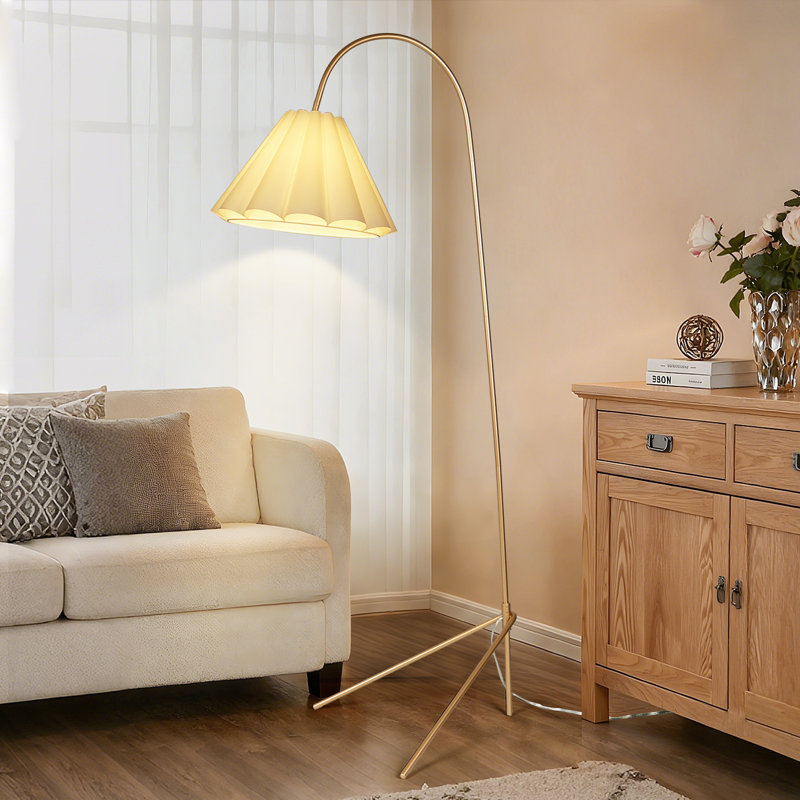 1-Light 71.1’’ Arched Fabric Gold Floor Lamp with Foot Switch, Gold