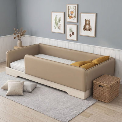 Upholstered Floor Bed with Removable Guardrails