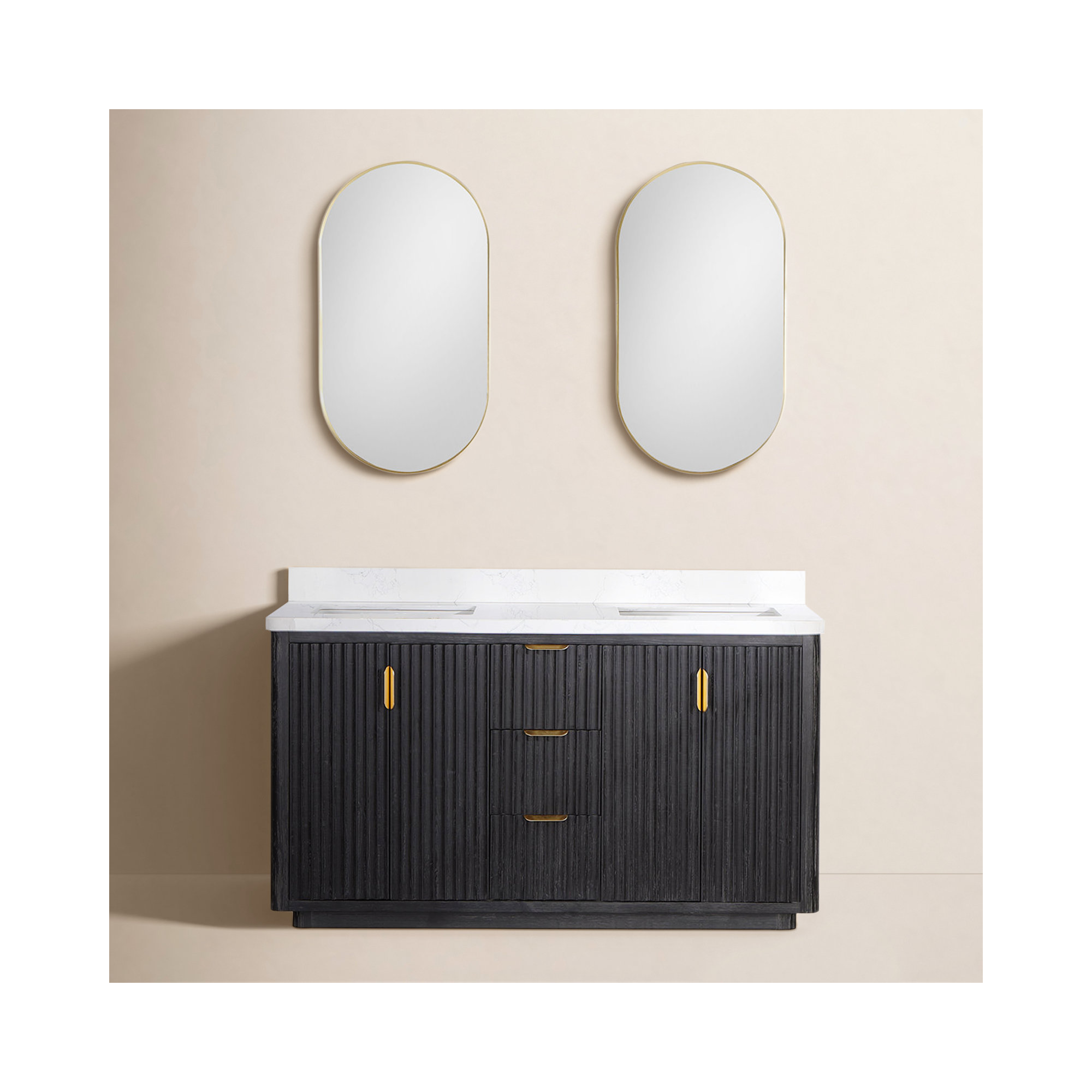 Adela 60'' Double Bathroom Vanity, Gold, White, Black