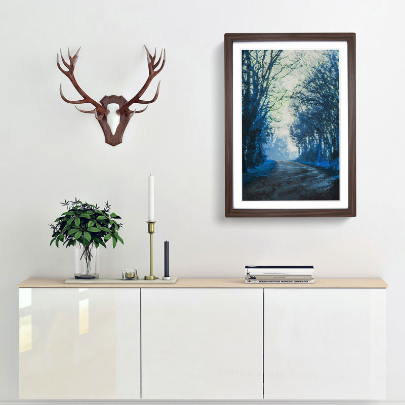 Road Through the Woods in Abstract - Picture Frame Painting Print, Walnut Framed, 36cm H x 27cm W x 2cm D
