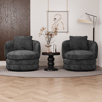 Modern Chenille Upholstered Swivel Barrel Chair(Set Of 2)