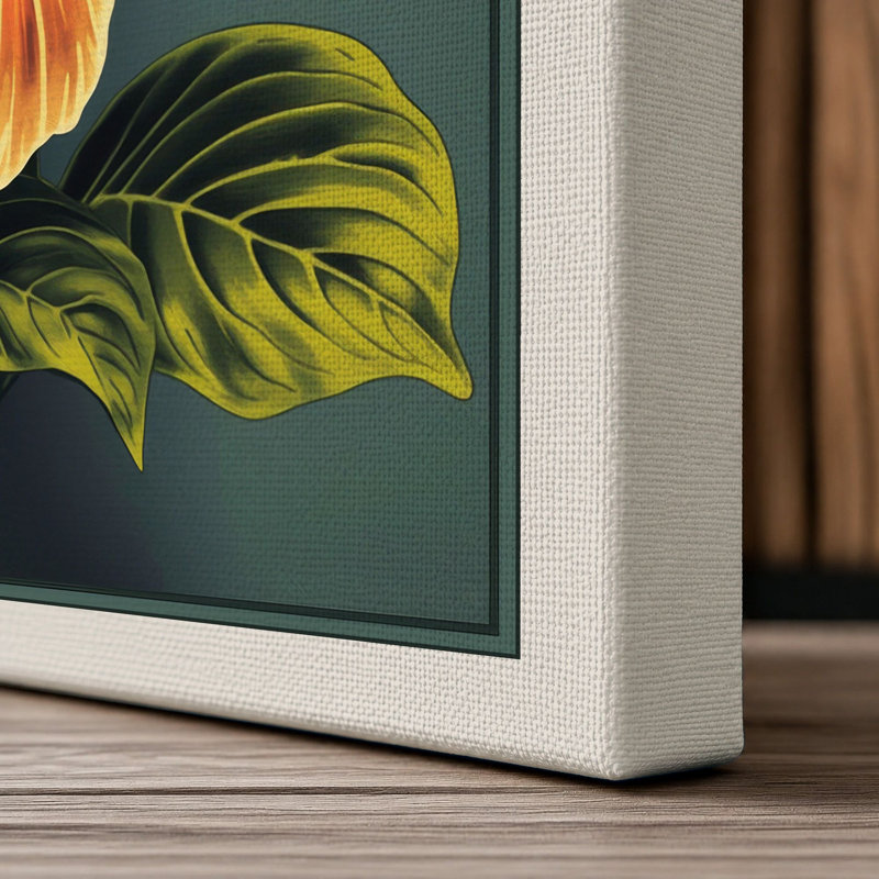Golden Hibiscus Botanical - Wrapped Canvas, 18x12 - 45.7 x 30.5 cm, Cream Border