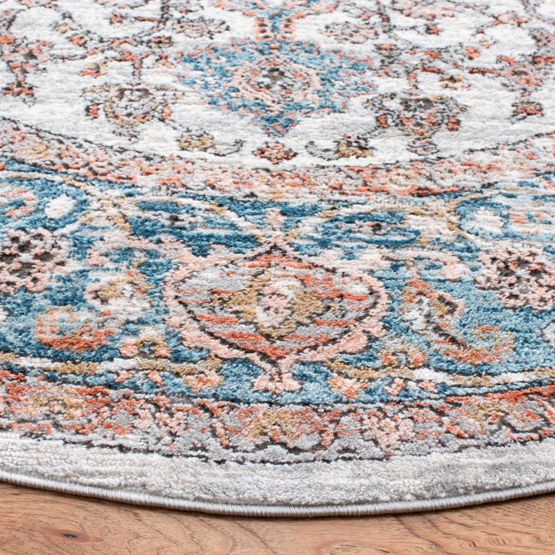 Tapis oriental gris / bleu Quinnipack, Rond 6 pi 7 po