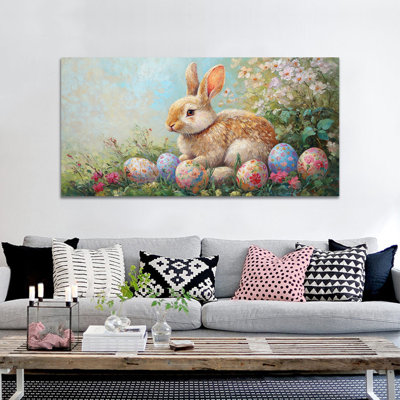  Art mural de lapin de Pâques au printemps, décoration murale de lapin de Pâques au printemps, œuf de Pâques et photos de lapin, impressions de Pâques pour le salon, la chambre d'enfant, la chambre d'enfant, la chambre de bébé