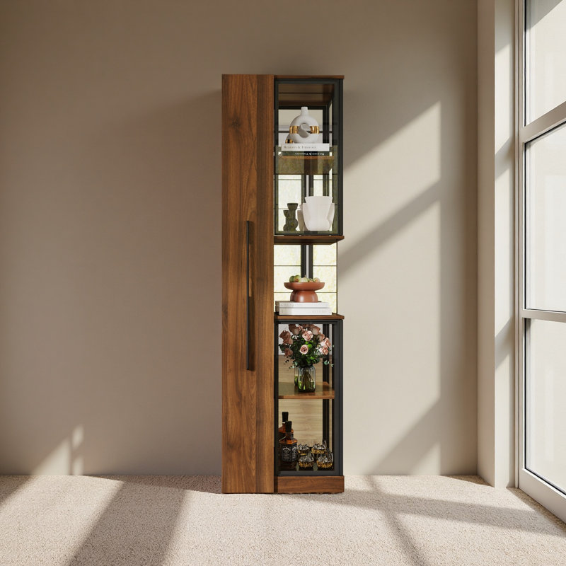 Vitrine de 70 po avec portes et lumières en verre, avec tablette de rangement coulissante multifonctionnelle, armoires de rangement en bois
