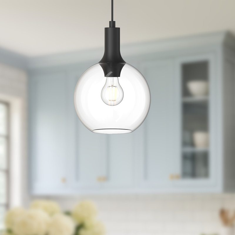 Luminaire suspendu sphère 1 lumière Castilla, Transparent, Noir mat