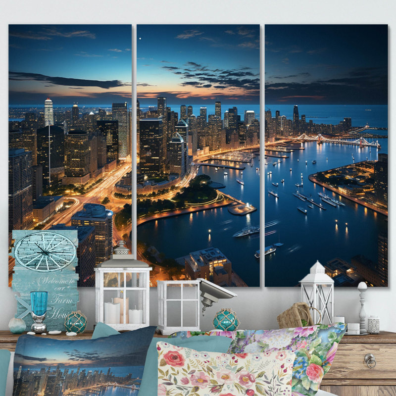 Chicago Beautiful Cityscape I - 3 pièces sur toile tendue, H 28 po x l 36 po x P 1 po